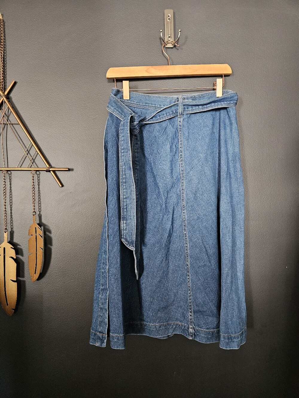 Gap Denim Wrap Skirt Womens M Blue Jean Midi A Line Tie Waist 100% Cotton